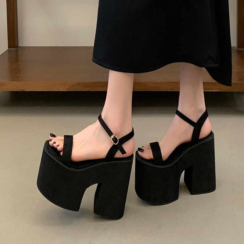 13cm High Heel Platform Wedge Slip-On Plus Size Simple Women's Summer Slippers Sandals - Style c90942