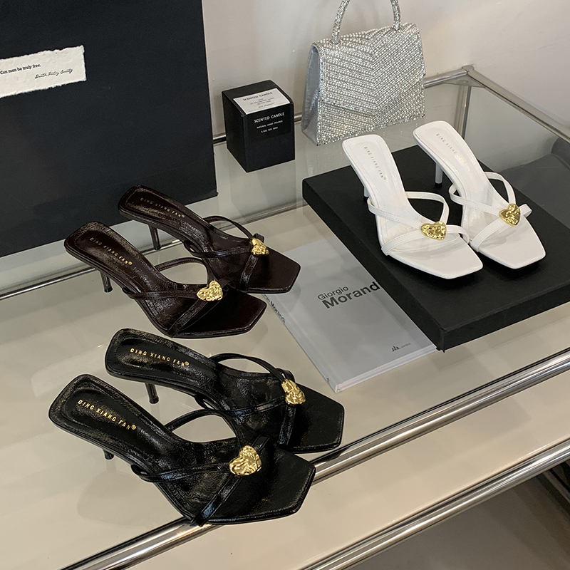 Women’s Summer Open Toe High Heel Sandals 2025 New Style Square Toe Metal Buckle Slip On Elegant Daily Shoes