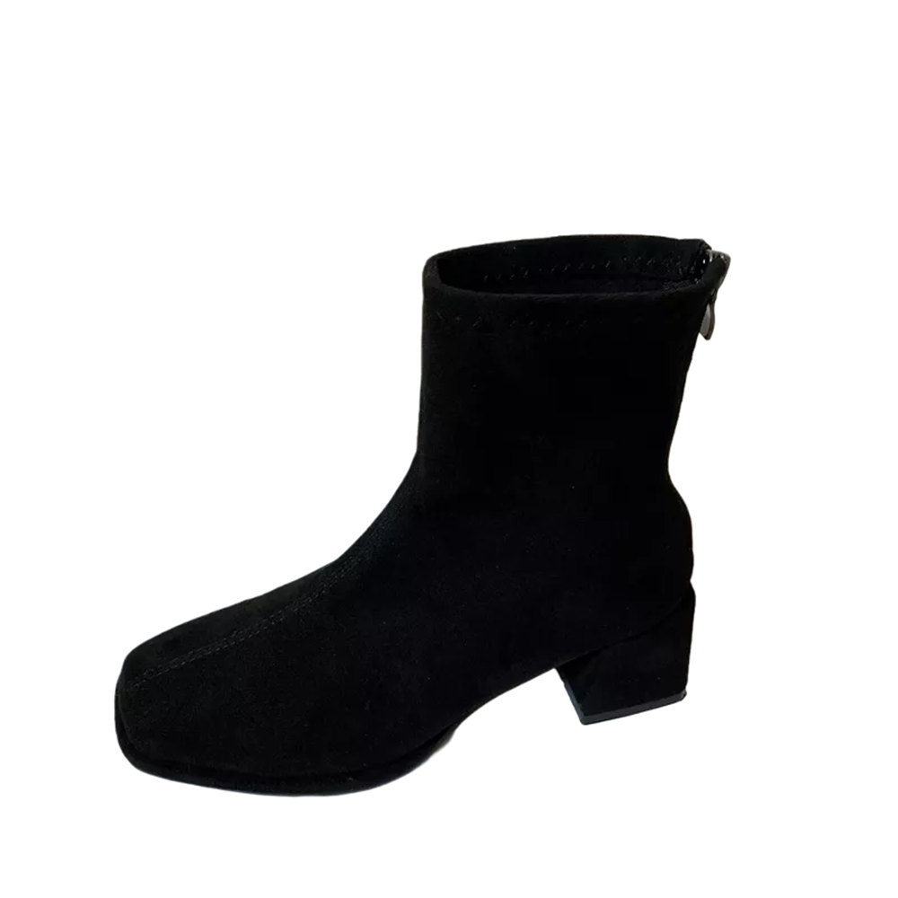 2023 Autumn Square Toe Suede Slim Ankle Boots Women's Fashion Chunky Heel Martin Boots Short Stacked Heel Stretch Sock Boots - Image 5