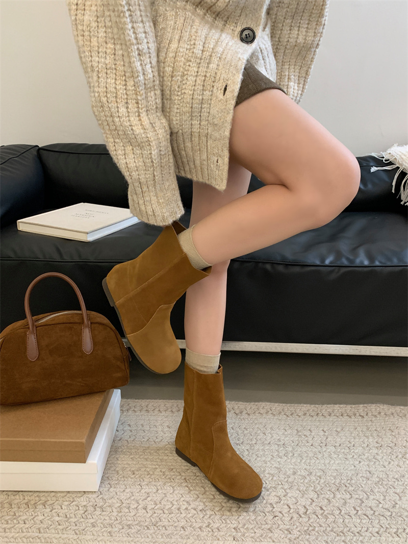 2024 New Autumn Winter Round Toe Short Boots Women Soft Sole Suede Birken Two-Way Boots Martin Boots - Image 2