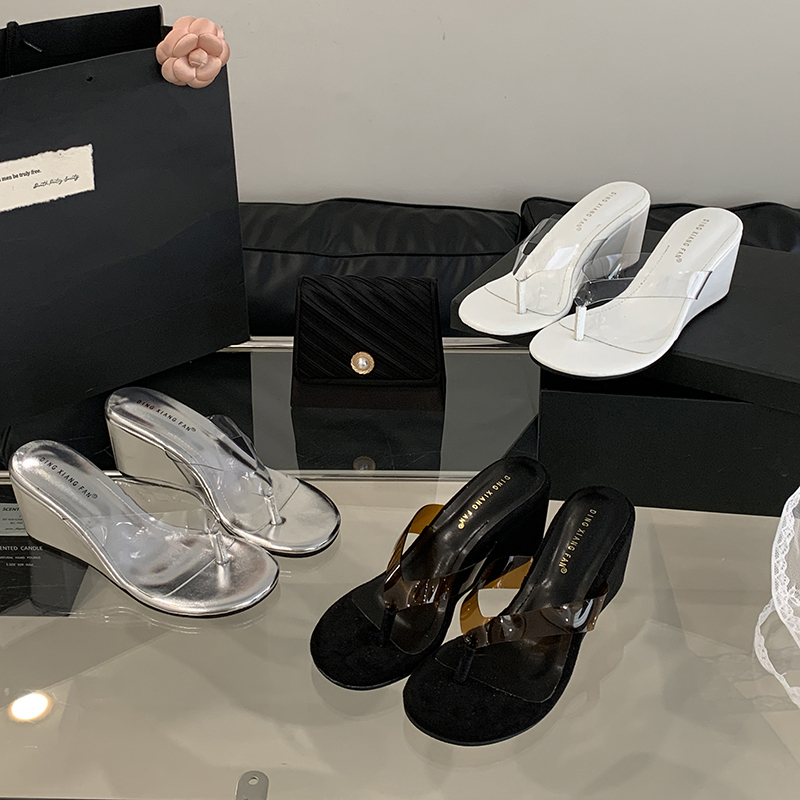 2025 New Thong Sandals French Minimalist Chic Comfortable Wedge Transparent Open Toe Women’s Shoes