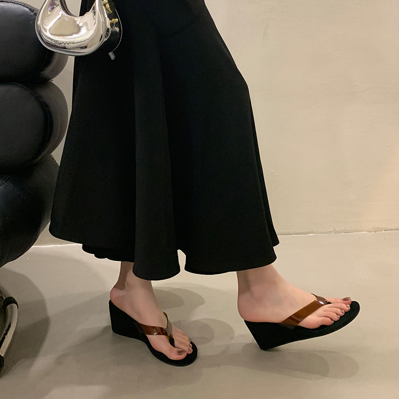 2025 New Thong Sandals French Minimalist Chic Comfortable Wedge Transparent Open Toe Women's Shoes - Image 2