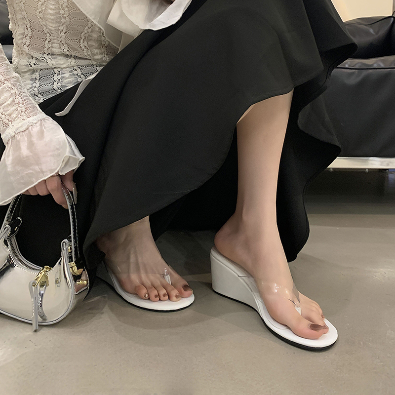 2025 New Thong Sandals French Minimalist Chic Comfortable Wedge Transparent Open Toe Women's Shoes - Image 3