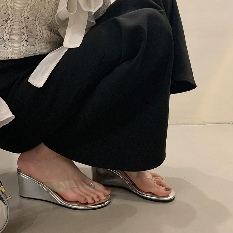 2025 New Thong Sandals French Minimalist Chic Comfortable Wedge Transparent Open Toe Women's Shoes - Image 4