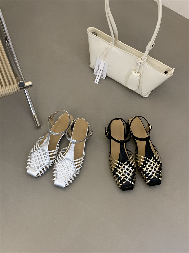Baotou Color-Block Woven Open-Toe Ankle Strap Sandals Women Autumn Summer New Retro French Style Dress Roman Shoes - Image 4