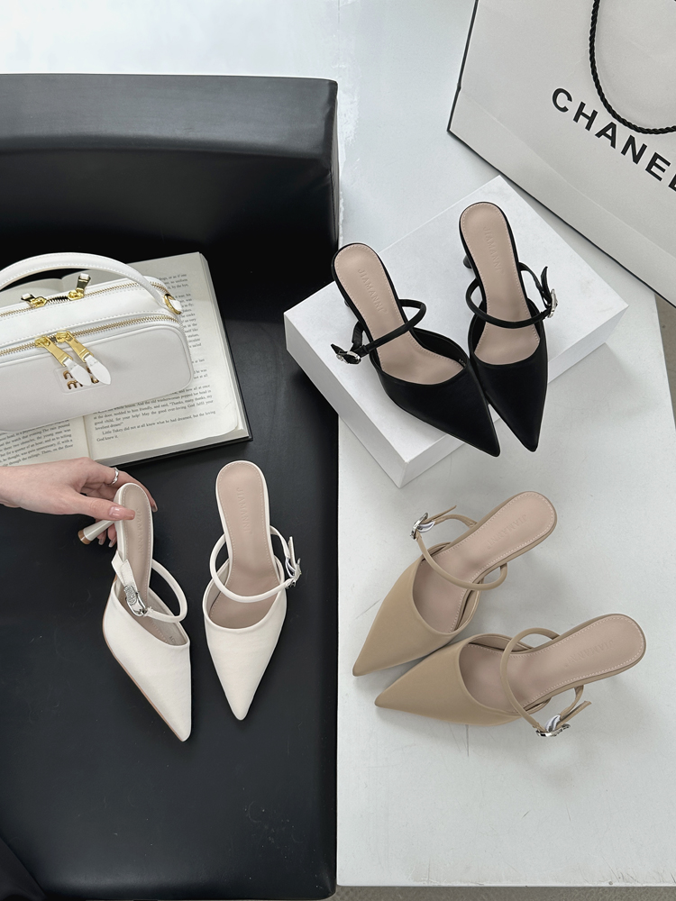 Baotou Half Slippers Women 2025 Spring Summer New Gentle Temperament Match Dress Versatile Outer Wear Pointed Thin Heel Slippers