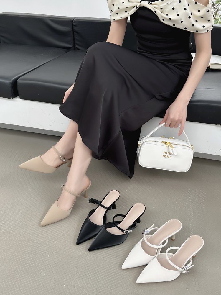 Baotou Half Slippers Women 2025 Spring Summer New Gentle Temperament Match Dress Versatile Outer Wear Pointed Thin Heel Slippers - Image 2