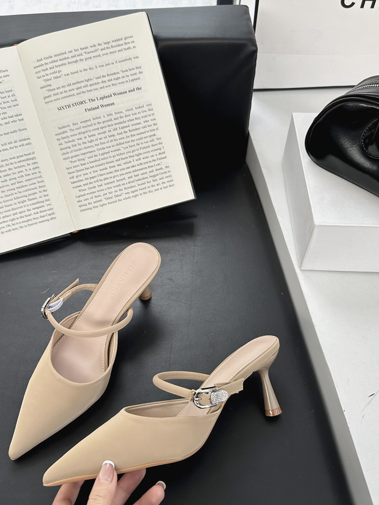 Baotou Half Slippers Women 2025 Spring Summer New Gentle Temperament Match Dress Versatile Outer Wear Pointed Thin Heel Slippers - Image 3