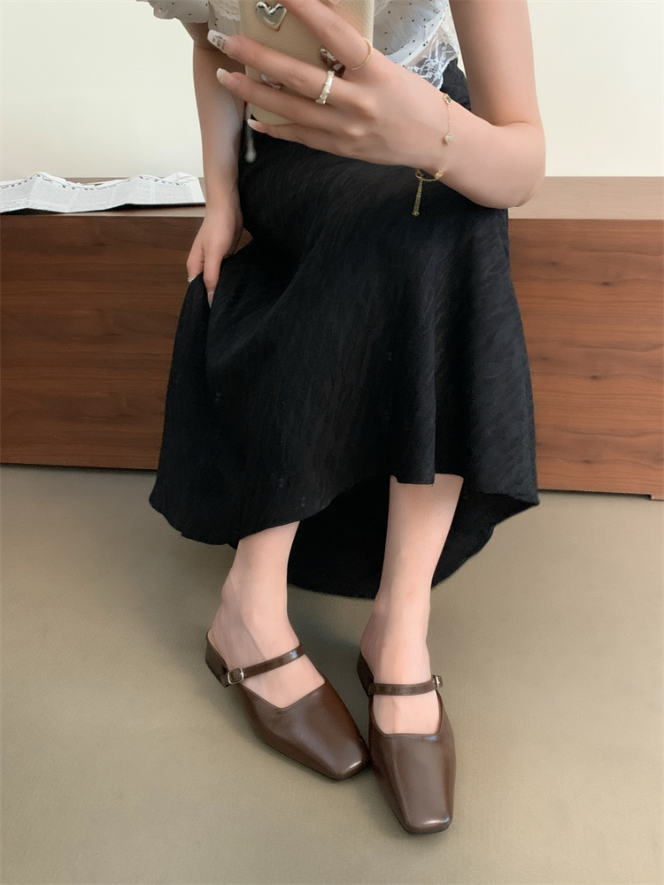Baotou Half Slippers Women Summer New French Evening Fairy Retro Casual Chunky Heel Square Toe Shoes - Image 3