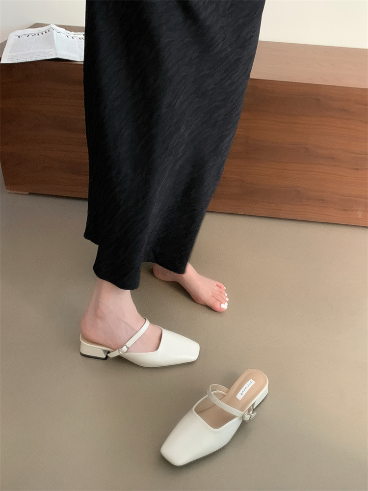 Baotou Half Slippers Women Summer New French Evening Fairy Retro Casual Chunky Heel Square Toe Shoes - Image 4