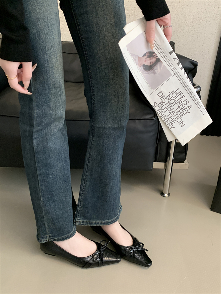 French Low Heel Fairy Bow Ballet Flats 2026 Autumn New Style Pointed Toe Shallow Mouth Bean Grandma Shoes - Image 3