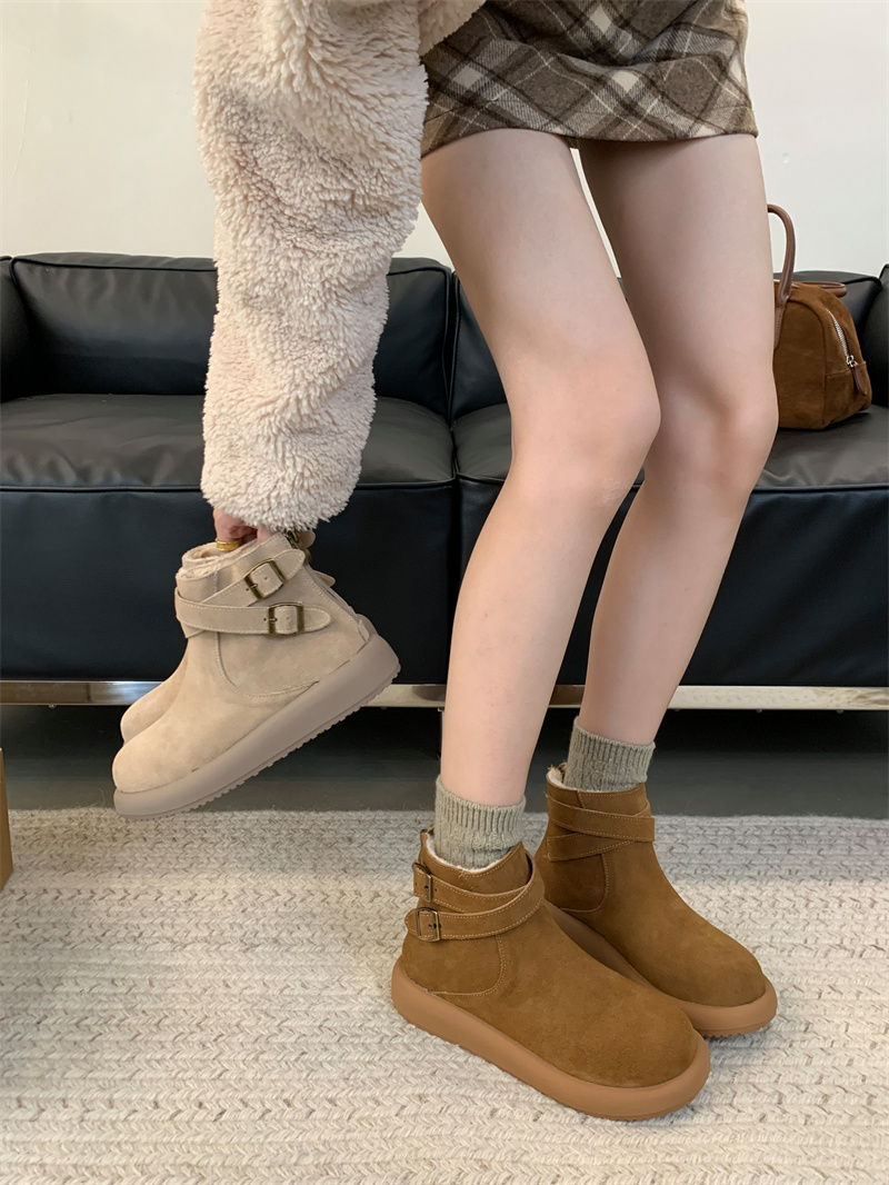 Frosted Leather Snow Boots Women 2025 New Winter Retro Fleece Lined Flat Short Boots