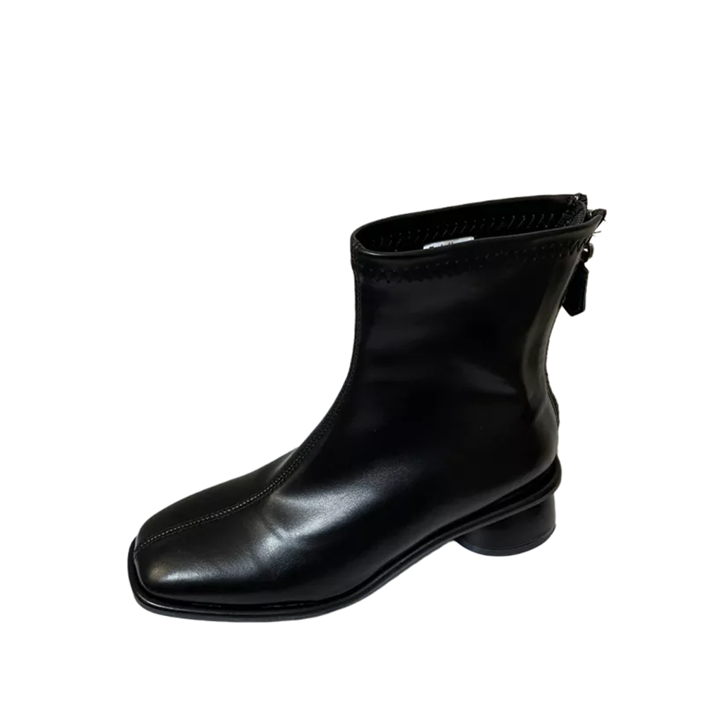 Women's Chunky Sole Martin Boots White Mid Calf Autumn New Korean Dongdaemun Square Toe Back Zipper Black Short Boots - Image 5