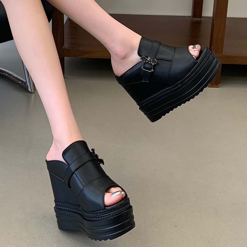 Women's Summer Outdoor Slippers 12cm High Heel Wedge One-Band Open Toe Platform Sandals 34-39 - Image 3