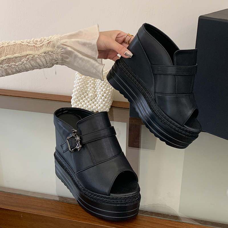 Women's Summer Outdoor Slippers 12cm High Heel Wedge One-Band Open Toe Platform Sandals 34-39 - Image 4